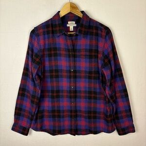 L.L. Bean Purple Red Plaid Flannel Button Down Shirt